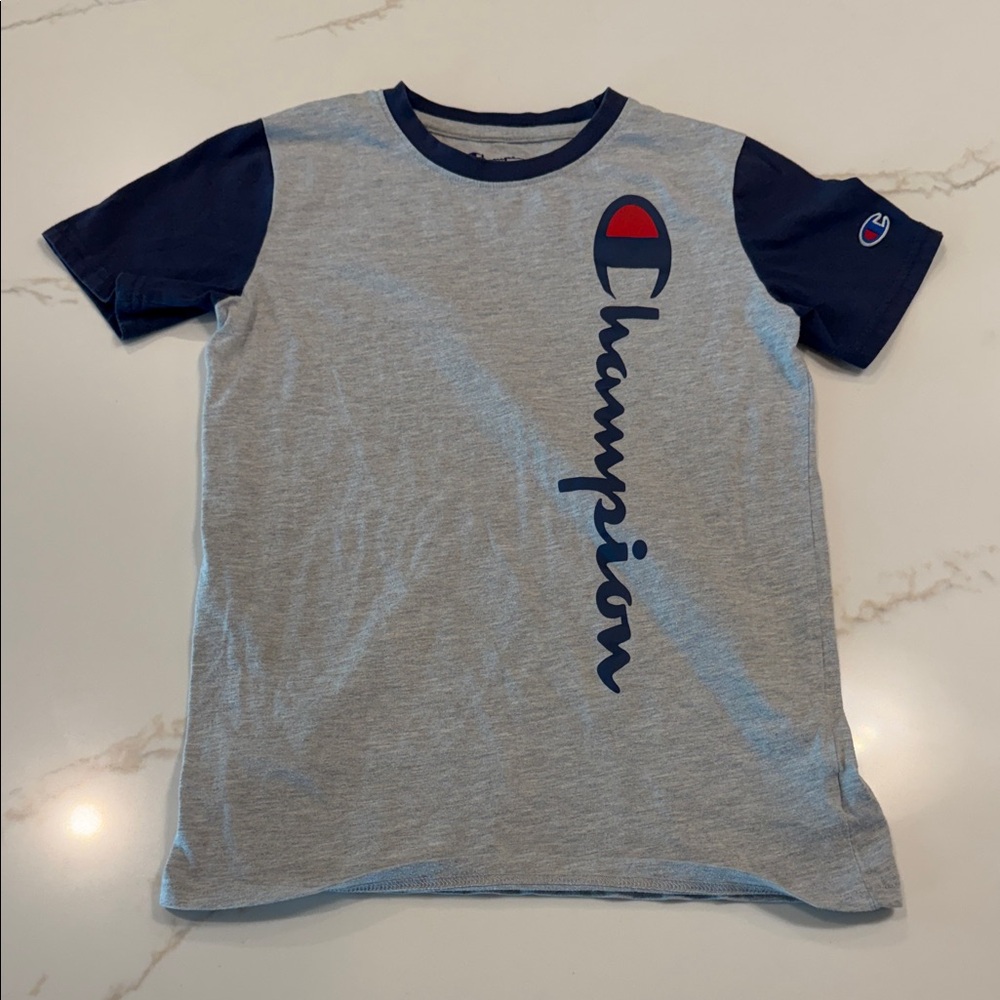 Champion boy Grey & Navy Short Sleeve Tee Medium